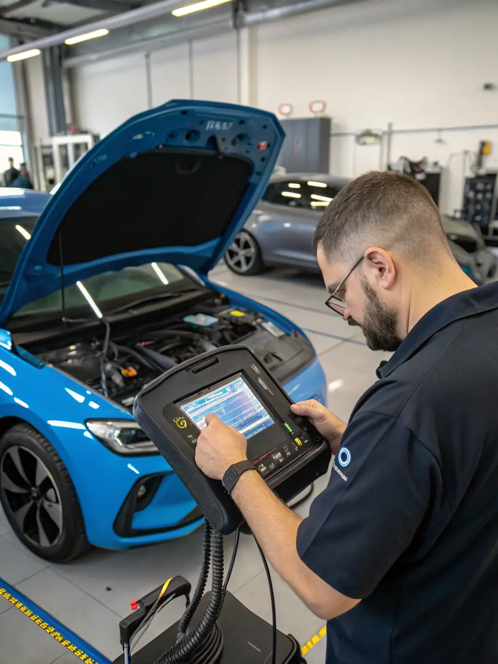 A diagnostic tool connected to a car's computer, illustrating Drivegate.uno's advanced diagnostic capabilities.