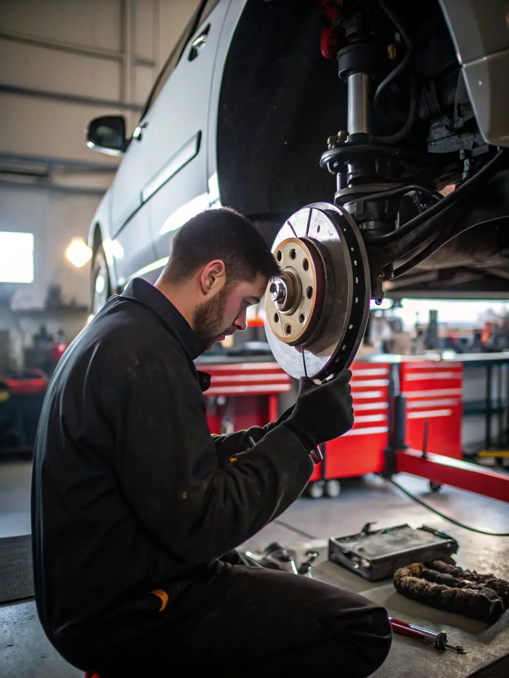 An image showing a mechanic replacing worn brake pads on a car, highlighting the importance of brake maintenance for safety.